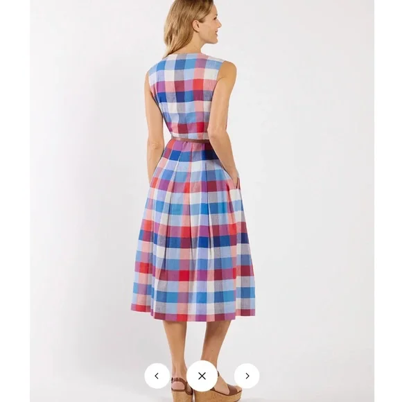 Jude Connally Large L Pauline stretch linen dress nwt plaid - Picture 2 of 7